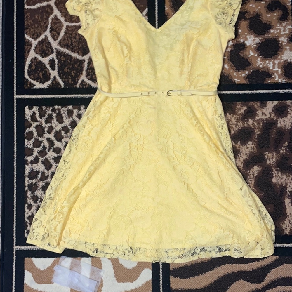 Danny & Nicole Yellow Flutter Sleeve Mini Dress A-Line